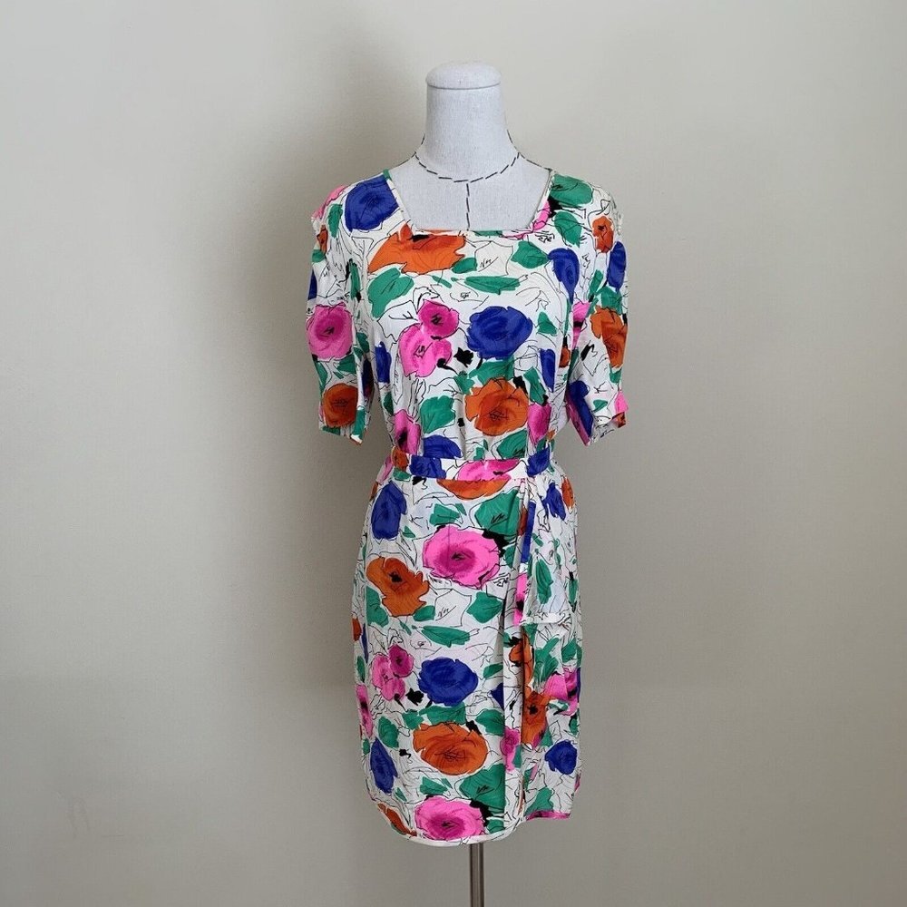 Vintage 80s Stracci Custom Vibrant Silk Floral Print Blouse Top Skirt Set Ungaro